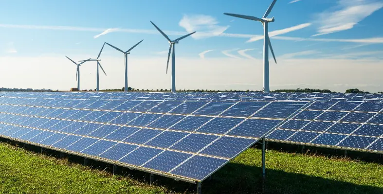 Image of solar panels and windmills.