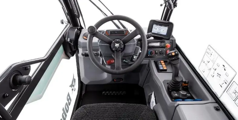 Inside view of the cab. (Image credit: Bobcat) TLS R Series Construction cab redweb